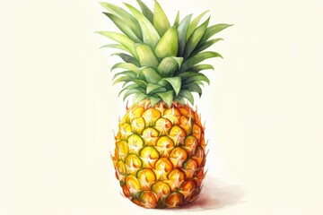 Watercolor illustration of a pineapple on a white background. AI generative
