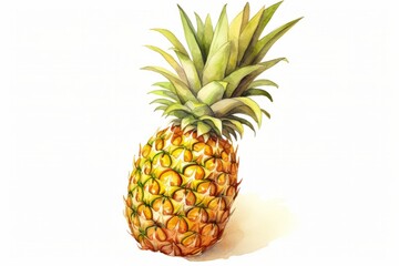 Watercolor illustration of a pineapple on a white background. AI generative