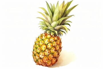 Fototapeta premium Watercolor illustration of a pineapple on a white background. AI generative