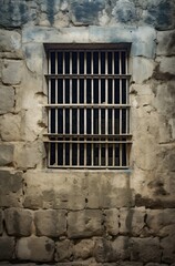 window with metal bars in an old stone wall