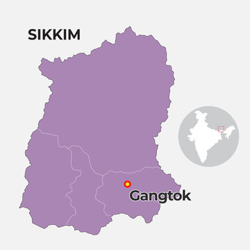 Sikkim locator map showing District and its capital 