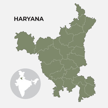 Haryana locator map showing District and its capital 
