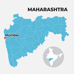 Maharashtra locator map showing District and its capital  - obrazy, fototapety, plakaty