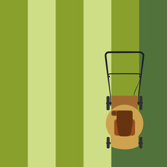 lawnmower in a garden from above - obrazy, fototapety, plakaty