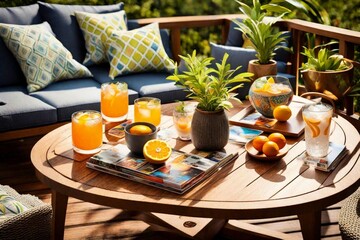 juice on the table in the garden