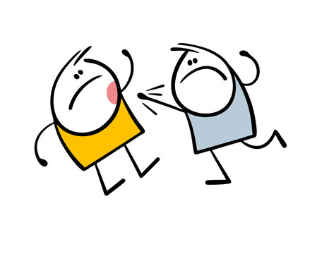 Two aggressive teenagers are fighting. Vector illustration of angry man punching an opponent in the face. Street boxing beat.