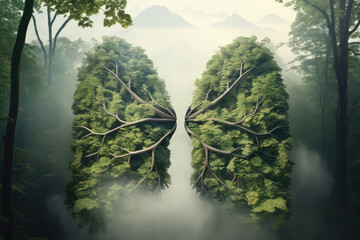 lungs with trees and green grass for air pollution - obrazy, fototapety, plakaty