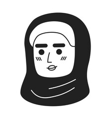 Middle eastern woman modest black and white 2D vector avatar illustration. Muslim beautiful female outline cartoon character face isolated. Traditional headscarf flat user profile image, portrait