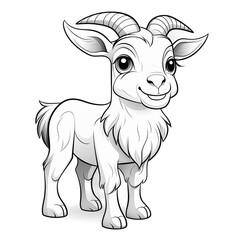 Whimsical Goat Cartoon in Coloring on a transparent background