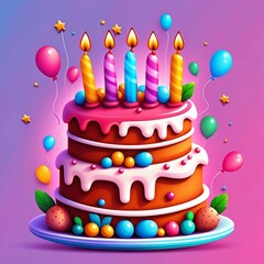 Cute birthday cake party cartoon vector icon illustration food holiday icon concept, Generated AI