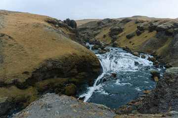 Skógafoss waterfall in katla geopark iceland in autumn