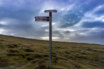 Sign of waterfall in katla geopark skógafoss in autumn