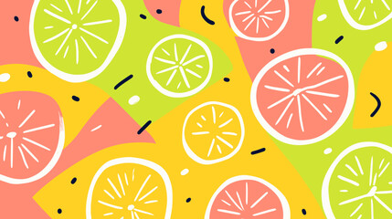 Minimalist Juicy citrus fruits pattern wallpaper. Poster, card, banner decoration background.