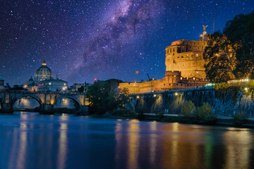 Castel Sant'Angelo &Vatican basilica at night Rome Italy	- Roma  - obrazy, fototapety, plakaty