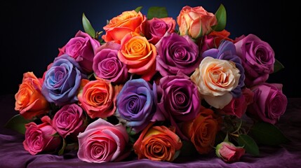 A bouquet of diverse roses, each with its unique color and charm, harmoniously arranged, capturing the essence of love and admiration.