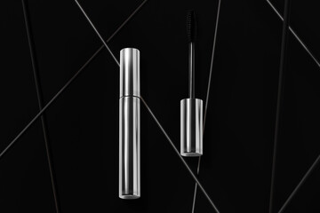 mascara for lashes with brush and bottle tube, cosmetic makeup for product mockup branding