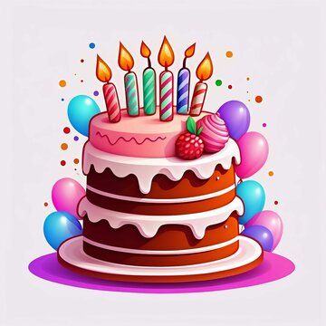 Cute birthday cake party cartoon vector icon illustration food holiday concept, Generative AI