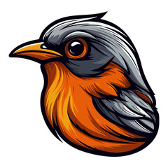 European Robin Bird Portrait Sticker, European Robin Bird head mascot logo illustration, European Robin Bird character, generative ai