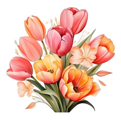 Fototapeta premium cute watercolor tulip flower bouquet in basket isolated
