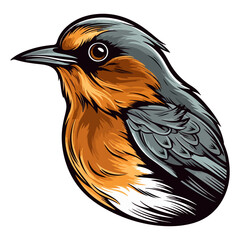 European Robin Bird Portrait Sticker, European Robin Bird head mascot logo illustration, European Robin Bird character, generative ai