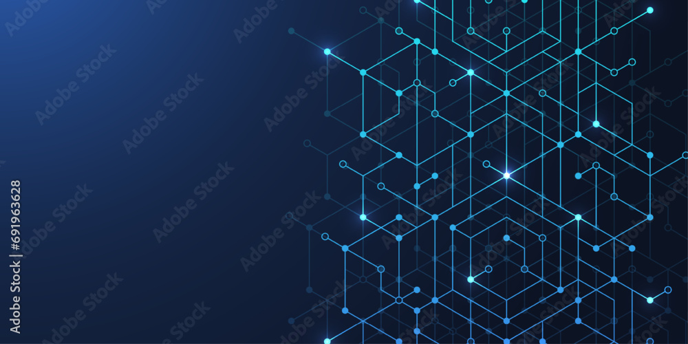 Aufkleber Abstract technology lines and dots connection. Technology hexagons connection digital data and big data concept.