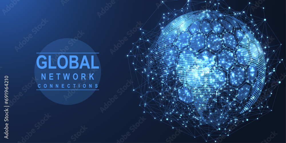 Leinwandbilder Global network connection concept. Big data visualization. Social network communication in the global computer networks. Internet technology. Business. Science. Vector illustration