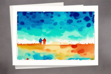 Father’s Day postcard. Father’s Day background. Watercolor paint. Copy space. Generative AI