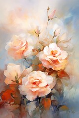 beautiful roses, rendered in impressionism style, copy space , generative ai