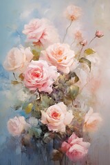 beautiful roses, rendered in impressionism style, copy space , generative ai