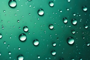  a close up of water droplets on a green surface with a blue sky in the background and a green sky in the foreground.