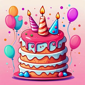 Cute birthday cake party cartoon vector icon illustration food holiday concept, Generative AI