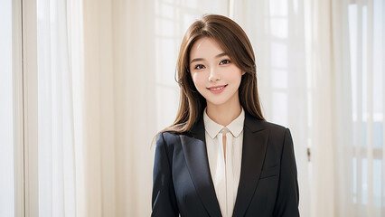働く日本人女性　スーツ　受付嬢｜Generative AI