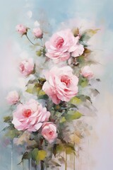 beautiful roses, rendered in impressionism style, copy space , generative ai