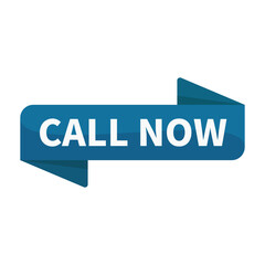 Call Now In Blue Rectangle Ribbon Shape For Customer Service Information Announcement Sign Business Marketing Social Media
