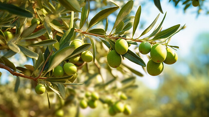 Fototapeta premium green olives on branch HD 8K wallpaper Stock Photographic Image 