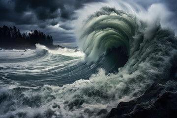 raging storm wave in the ocean generative ai - obrazy, fototapety, plakaty