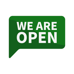 We Are Open In Green Rectangle Shape For Announcement Promotion Business Marketing Social Media Information
