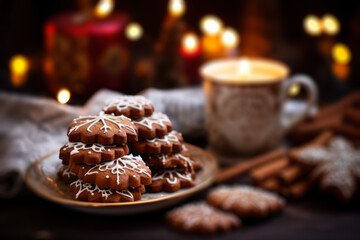 cookies with coffee by candle light generative ai