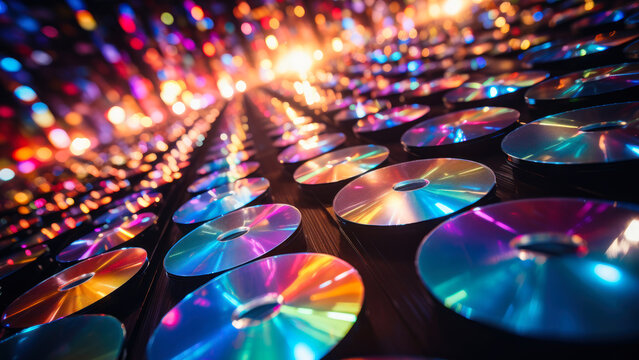 musical background made of shiny discs generative ai