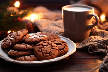 cookies with coffee by candle light generative ai