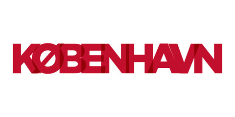 Kobenhavn in the Denmark emblem. The design features a geometric style, vector illustration with bold typography in a modern font. The graphic slogan lettering.
