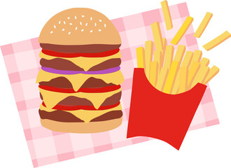 hamburger and french fries on png background