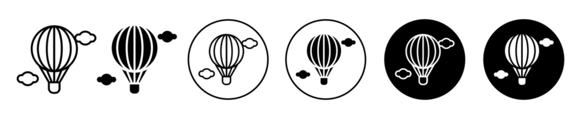 hot air balloon icon. outdoor helium burning gas balloon ride logo set. hot air balloon travel for transportation and fun activity in sky symbol. hot air balloon with basket drawing vector 
