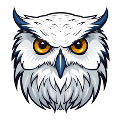 Snowy owl Portrait Sticker, Snowy owl head mascot logo illustration, Snowy owl character, generative ai © Ann