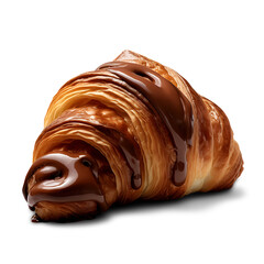 Croissant with chocolate sauce on transparent background