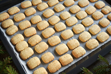 Homemade Christmas cookies on a baking sheet