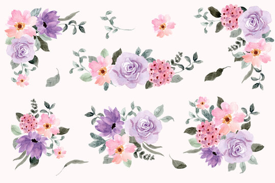 purple pink floral watercolor arrangements