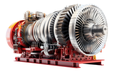 Heavy Weight Industrial Steam Turbine on White or PNG Transparent Background.