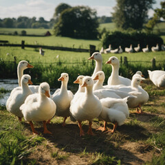Graceful Geese A Serene Portrait of Pond Life on the Farm