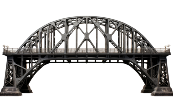 Long Steel Bridge on White or PNG Transparent Background.